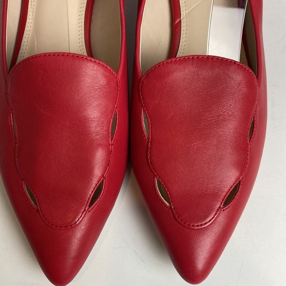 Cole Haan Leah Skimmer Pointed Toe Scallop Cut-outs Flats Sz 11 Tango Red Office - Picture 9 of 16
